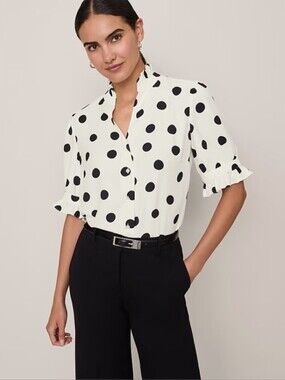 ❤️ NWT! ANN TAYLOR DOTTED RUFFLE COLLAR BUTTON DOWN TOP / BLOUSE, XL